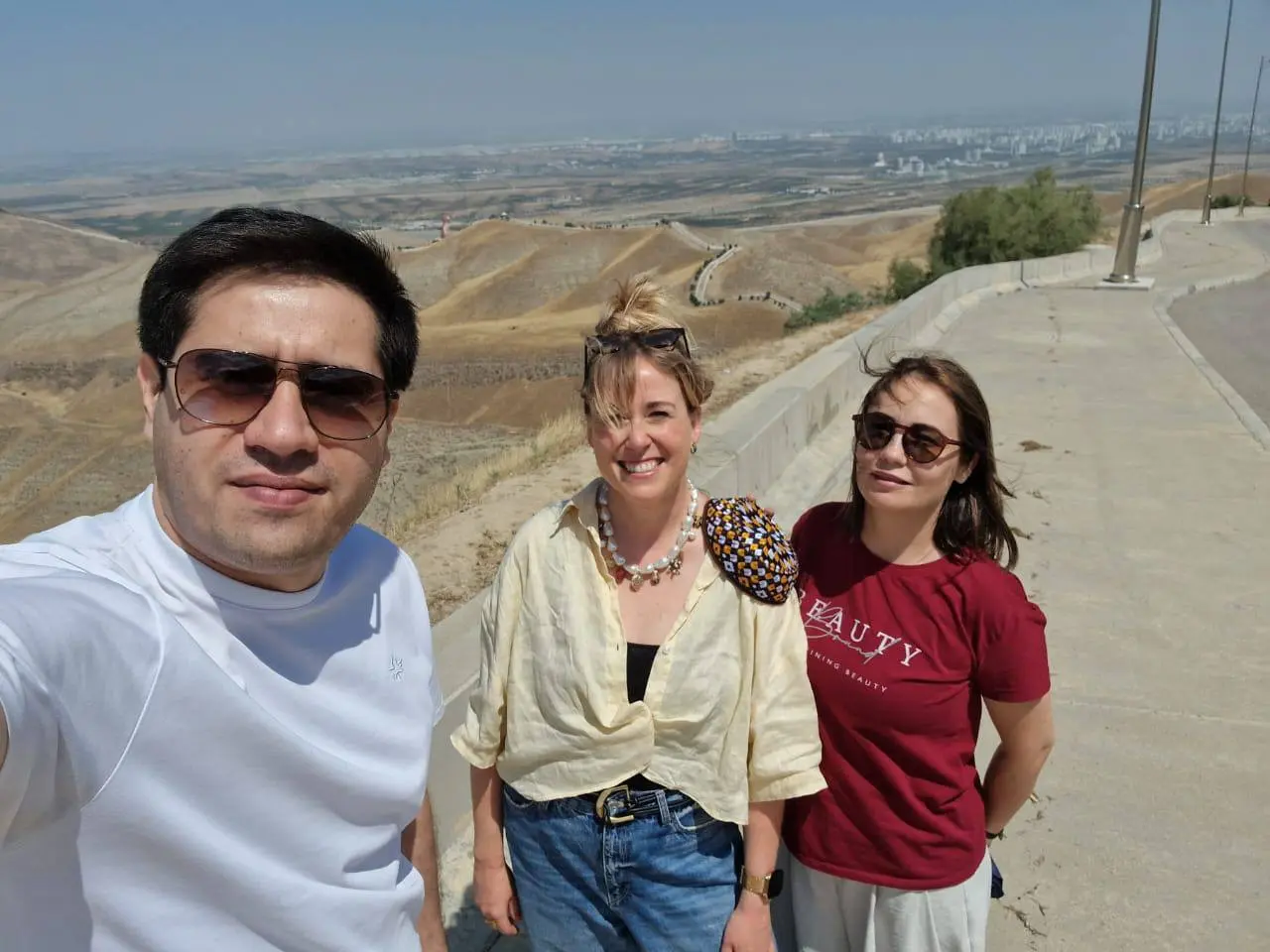 Guests enjoying a panoramic landscape in Turkmenistan